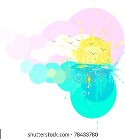 bright background as a watercolor splashes of sun and sea
