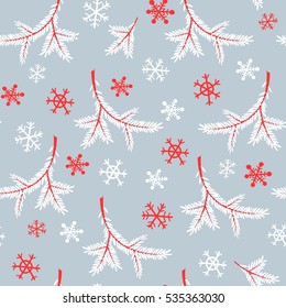 Bright background with winter tree branches, wrapping paper texture, silhouette. Christmas seamless pattern. Holiday icon.