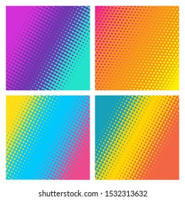 Bright backgrounds collection. Geometric halftone gradients. Minimal design. Suitable for banner, poster, cover, brochures, flyers.