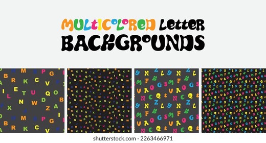 Fondos luminosos con letras.Bonitos conjuntos de fondos con letras multicolores.Plantilla,papel tapiz,patrón con letras