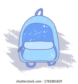 Bright backpack in a flat style. Stylish, trendy, modern hand-drawn blue backpack. Back to school. With one front pocket. vector illustration isolated on white. For your creative design