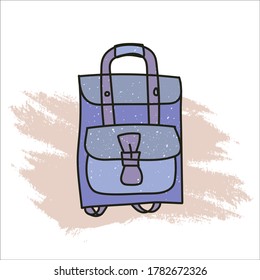 Mochila brillante de estilo plano. Mochila moderna, elegante y de moda con cierre de correa. De vuelta a la escuela. Con un bolsillo delantero. ilustración vectorial aislada en blanco. Para su diseño creativo