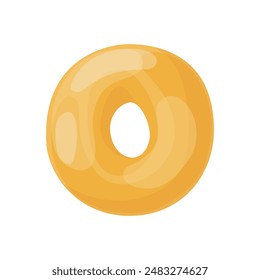 Ilustración vectorial de bagel brillante en estilo de dibujos animados planos. Rollo de pan de trigo, donut horneado con masa de levadura. Ilustración de comida sabrosa aislada para panadería póster, Anuncio, tarjeta, publicidad