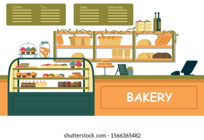 Bright Bakery Showcase with different Pastries.