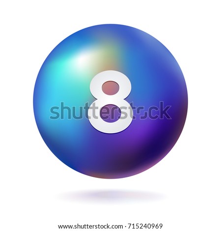 Bright ball with 8 number on it. Spherical gradient reflection.