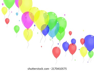 Bright Balloon Background White Vector. Air Happy Border. Red Fest. Multicolor Toy. Confetti Isolated Banner.