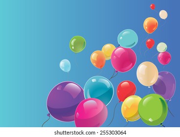 Bright balloons flying in the sky. Can be used for advertising.Flying balloons.Released balloons.Vector
