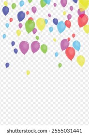 Bright Baloon Background Transparent Vector. Air Fest Background. Yellow Falling. Blue Ballon. Confetti Wedding Set.