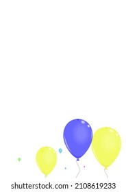 Bright Baloon Background White Vector. Air Latex Frame. Yellow Fly. Blue Balloon. Toy Festival Border.