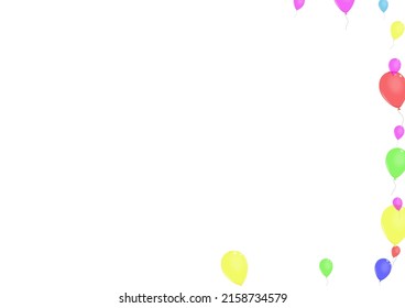 Bright Baloon Background White Vector. Flying Glossy Template. Purple Festival. Yellow Balloon. Toy Party Background.