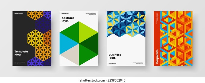 Bright banner A4 vector design concept composition. Multicolored geometric shapes leaflet template collection.
