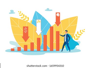Bright Banner Analysis Indicators by Articles. Poster Best Way to Beat Competition. Creative Flyer Man in Suit Stands Near Chart. High Conversion for Maximum Effect. Vector Illustration.
