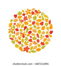 Bright banner for the autumn sale in the form of a circle made of leaves. Vector illustration on a white background.