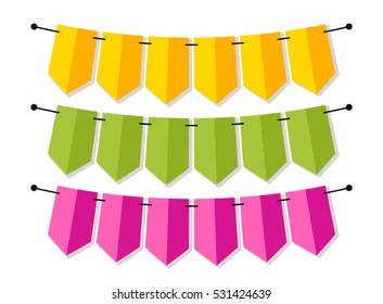 Bright banner as bunting flags in flat style