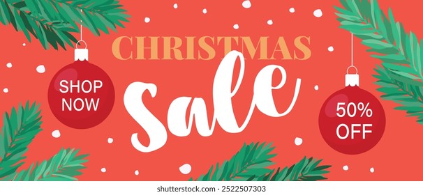 Bright banner of Christmas sale. New Year and Christmas discount, gift certificate. Vector.