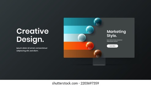 Bright banner design vector layout. Modern desktop mockup web project concept.