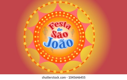 Bright banner for Festa de Sao Joao, with traditional lanterns, and the inscription Festa de São João