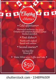 Bright banner festive menu. Blank with approximate menu, Festive template with flags of Canada . Vector Illustration.