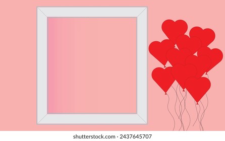 Bandera brillante feliz día de San Valentín. Ilustración vectorial humo, brillo, corazón liso. Corazones brillantes sobre un fondo rosa. Borde horizontal con espacio de copia hacia atrás.