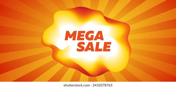 A bright banner "mega sale". A liquid 3D element on a background of stripes.