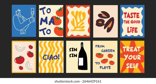 Bright banner set featuring strawberries, cherries, drinks, and happy gatherings.

