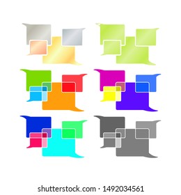 Bright banner, set multi-colored chat bubbles,  Shiny monochrome and color elements. Gold silver and platinum texture.