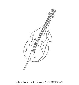bright banner, sketch hand drawn double bass. instrument violin family, has four strings low sound, large two meters used orchestra classical sound, art style drawn, solo performance.