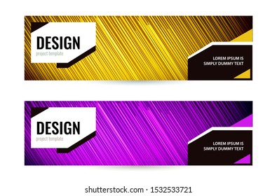 Bright banner with strips on dark background. Set horizontal banners with empty place for text. Abstract vector background. templates for your web projects.