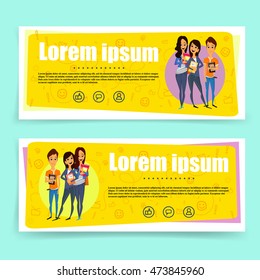 bright banner for students theme on white isolated background.Cute flat cartoon style.cheerful of girls and boy standing with book.youngs characters. elements for design. personage. person. Lifestyle
