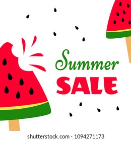 Bright banner with sweet watermelons and inscription Summer Sale. Vector illustration