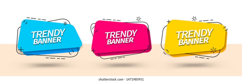 Bright banner templates for use in web and print. Vector trendy banners of square shape. Ready templates blue, red and yellow color.