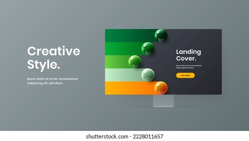 Bright banner vector design layout. Simple computer display mockup landing page illustration.