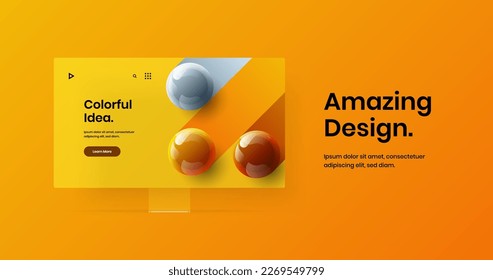 Bright banner vector design layout. Clean desktop mockup website screen template.