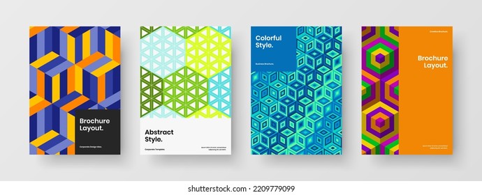 Bright banner vector design template bundle. Minimalistic mosaic tiles company identity layout composition.