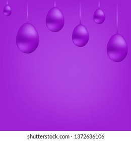 Bright banner of violet hanging eggs on the tape.Happy Easter.Copy space.Vector illustration.