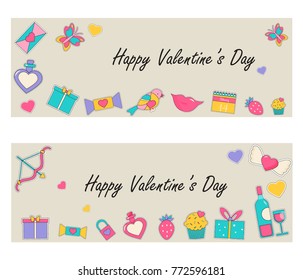 Bright banners with holiday elements for Valentine's Day