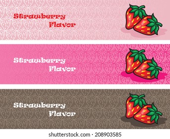 Bright banners with stylized strawberries. Place for text. 