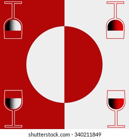 Bright bar snifter for restaurant with white and red wine, divided into two halves in red and white.