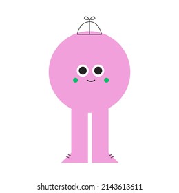 Bright basic geometric shape of Pink Circle with facial expression and feet . Cute colorful shape, trendy colors, vector illustration for kids modern education. Funny character, trendy emoji