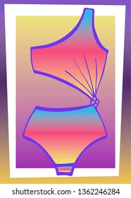 Bright bathing suit on an abstract background. For postcards, posters, invitations and business cards. Vector illustration. Summer poster.