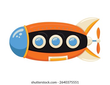 Bright bathyscaphe. Cute yellow submarine in cartoon style. Underwater transport. Vector illustration.
