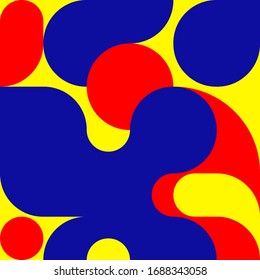 Bright bauhaus background with geometric shapes, fashion minimal pattern is style of 80s, modern graphic design, blue and red swiss pattern. Vector illustration