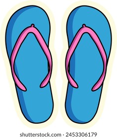 Bright beach flip flops sticker isolated on transparent background, vector illustration in y2k style, doodle, hand drawing, beach element illustration