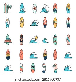Bright beach scene with surfboards and rolling waves for travel, sports, and summer marketing.