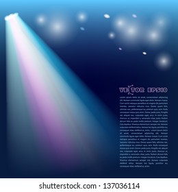 A bright beam of light. Searchlight illuminating the space. Place for your text.