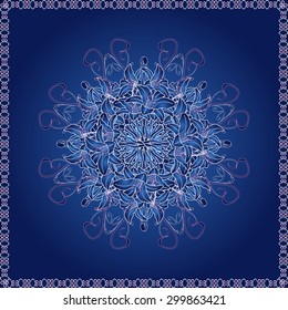 Bright beautiful blue background with floral ornament with lilies