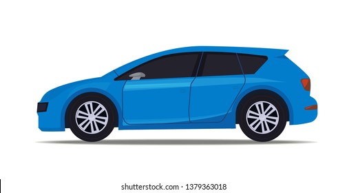 Bright beautiful blue car in a cartoon style isolated on a white background.
