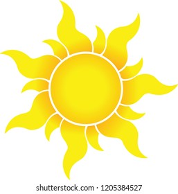 Bright beautiful burning warm large sun vector graphic with rays and fire flare