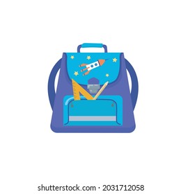 bright beautiful cartoon color childrens backpack briefcase isolated on white background return to school