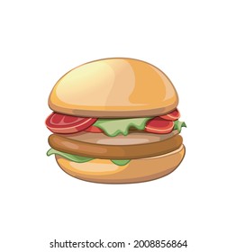 bright beautiful cartoon hamburger illustration isolated on white background